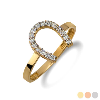 Gold Hufeisen Glück Diamant Ring (erhältlich in Gelb-/Rosé-/Weißgold)