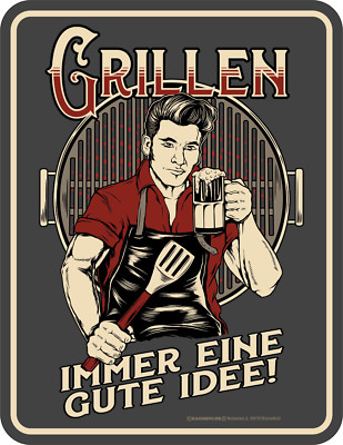Blechschild Schild Grillen immer eine gute Idee! Grill BBC Barbeque Bier