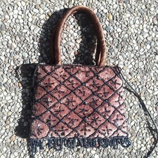 90s/Y2K Vintage Beaded Brown Velvet Purse Mini Handbag Shoulder Crossbody Boho