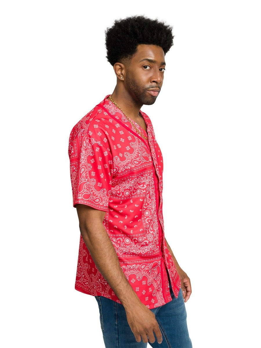 Men's Classic Button Down Bandana Paisley Baseball Jersey Tee