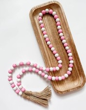 Eco-friendly Pink-White Wood Bead Garland with Tassels 58 in