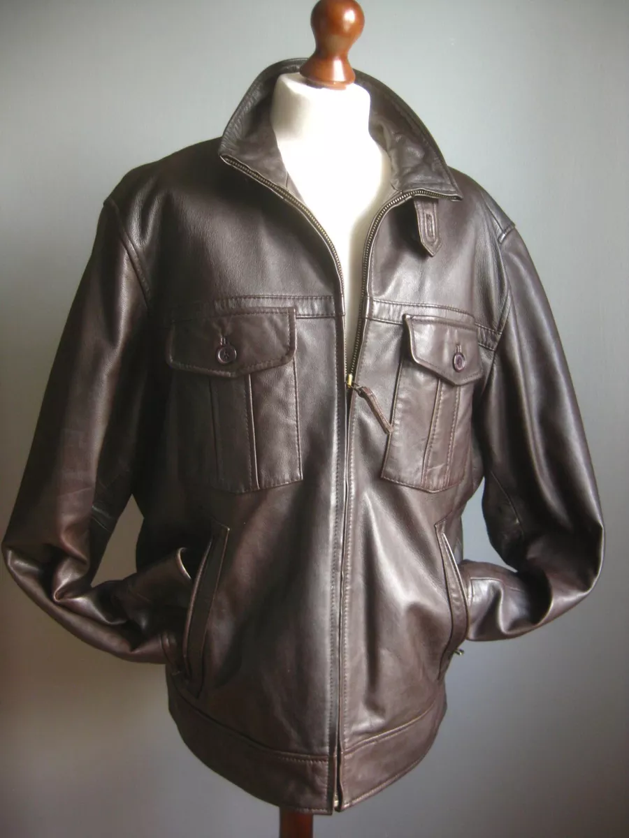 M S REAL LEATHER JACKET 38 40 42 trucker biker warm blue harbour soft relaxed