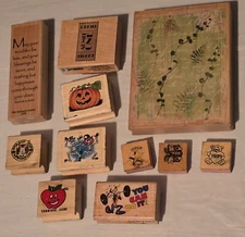 Lot Of  Wooden Rubber Stamps 11 Stamps Of Different Sizes And Variety