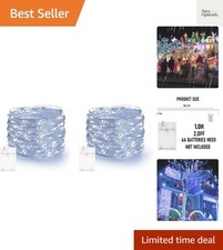 Fairy Lights Battery Operated, 2 Pack Total 40FT 120LED Silver Wire Waterproo...