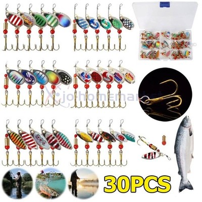 30 PCS Fishing Lures Metal Spinner Baits Bass Tackle Crankbait Trout Spoon Trout
