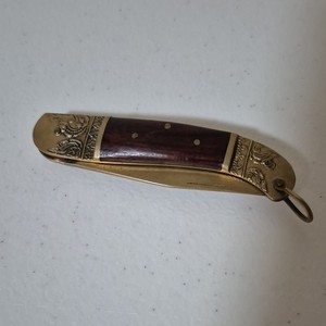 Handmade Vintage Brass & Wood Folding Pocketknife Clip Point Blade
