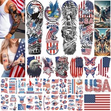 Independence Day Temporary Tattoo, USA Flag Sleeve Tattoo, Red White and Blue...