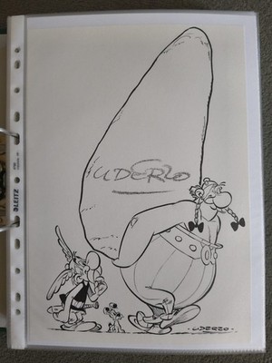 Albert Uderzo FRA handsigned Lithographie A4 Asterix+Obelix, RAR !!