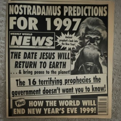 Weekly World News Nostradamus Predictions for 1997 Newspaper Tabloid