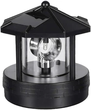 LED Solar Powered Lighthouse,360 Degree Rotating Lamp Waterproof Statue Rotating