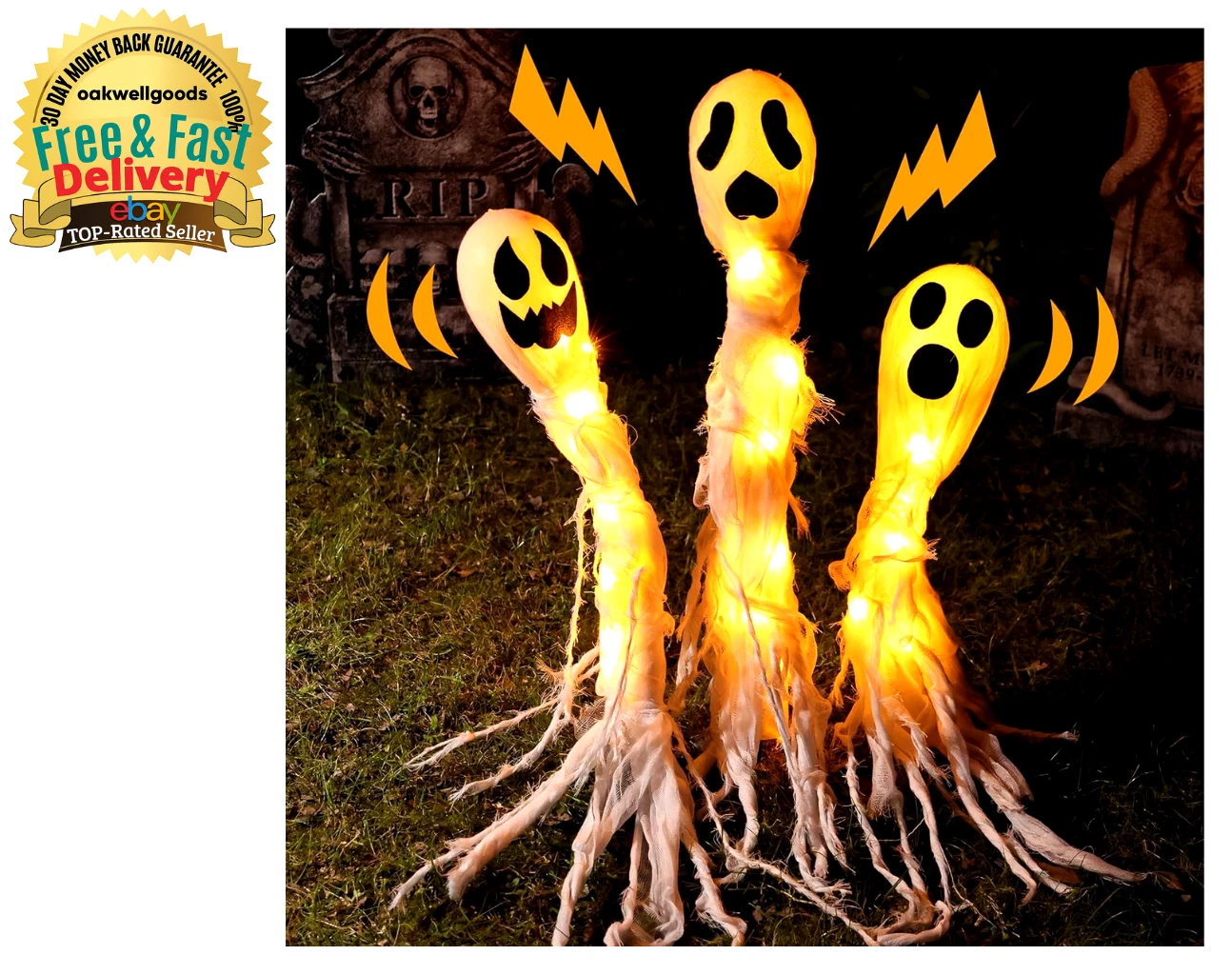 Halloween Decorations Outdoor: 3 Pack Lighted up Ghost Yard Stakes, Spooky Ghost