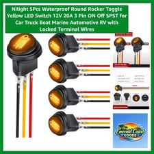 5Pcs Waterproof Round Rocker Toggle Yellow LED Switch 12V 20A 3 Pin ON Off SP...