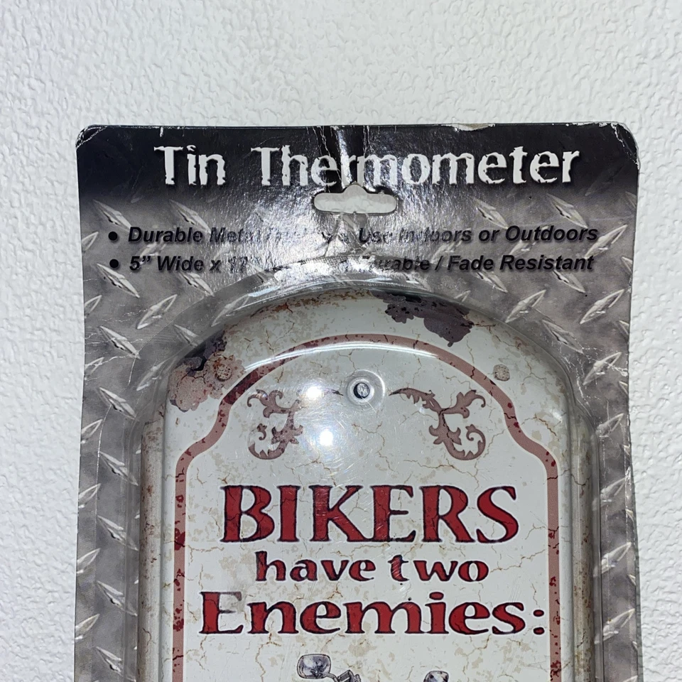 Tin Roads End Motorcycle Thermometer Bikers Have Two Enemies Rust & Politicians  - Image 4 of 4