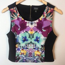 NICOLE MILLER Floral Crop Tank Purple Block Top M