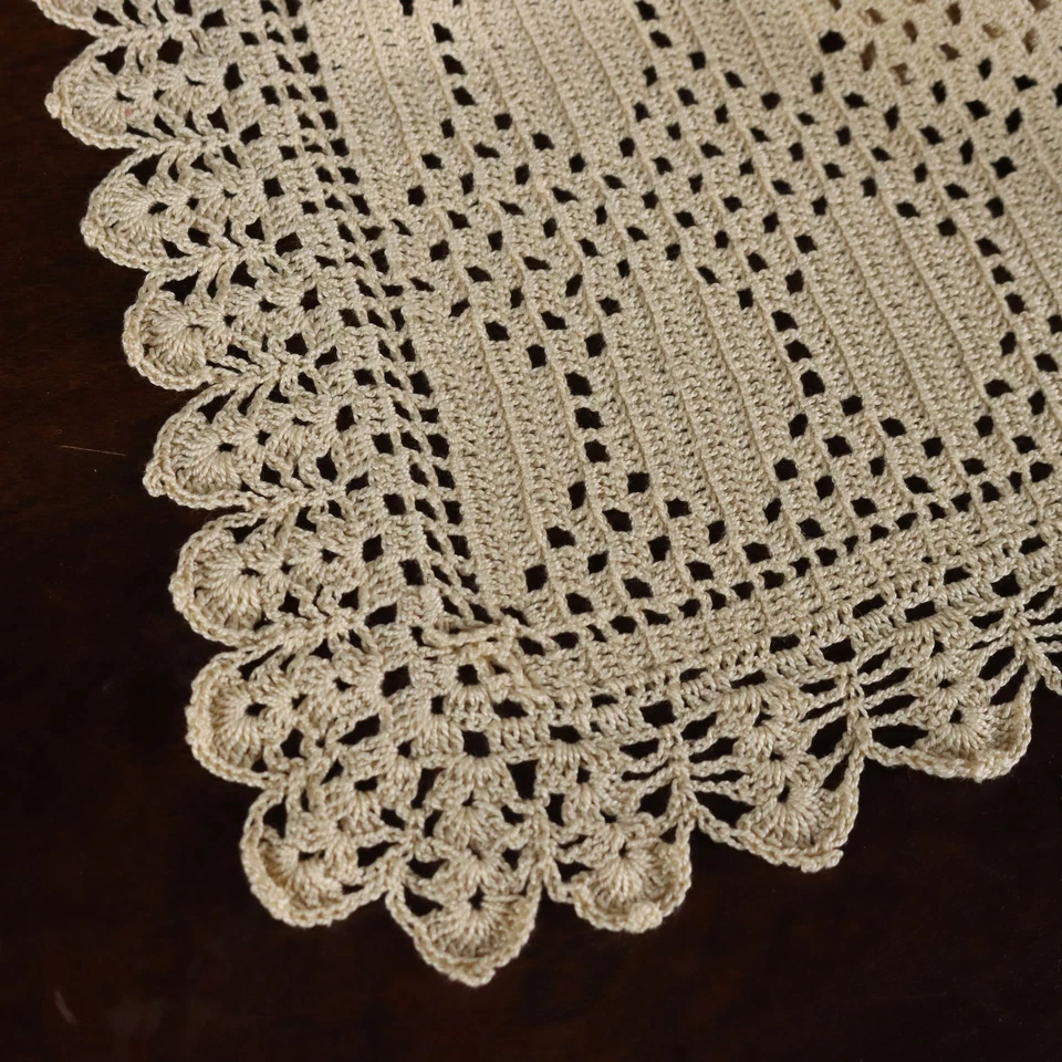 Couvre-Lit Ancien Coton Crocheté Italie XXe Siècle Original - Photo 4/4