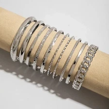 10 Pc Gold Tone Metal Bangles Women Multilayer Adjustable Twist Wide Jewelry