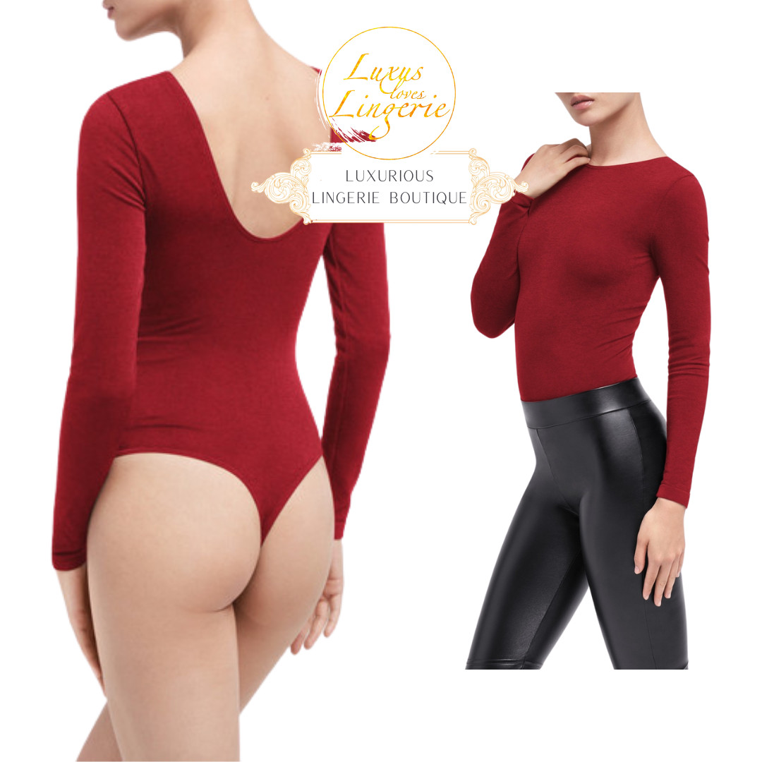 Memphis String Body By Wolford M Carmine Red Long Sleeve Back Cutout Long Sleeve