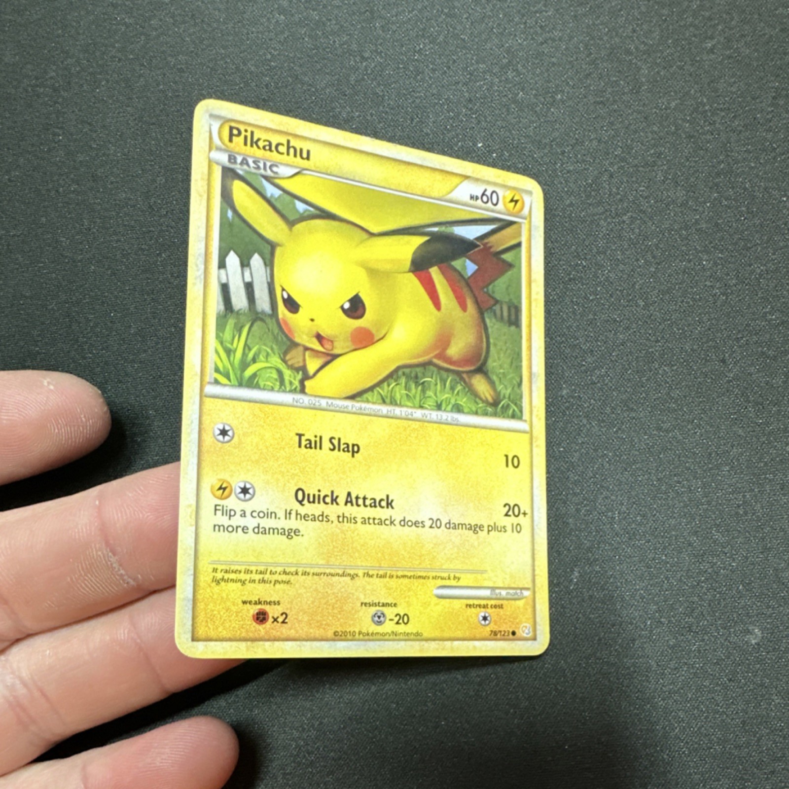 Pokémon TCG Pikachu Heartgold & Soulsilver 78/123 Common 60HP Tail Slap Quick A…