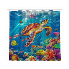 Vibrant Sea Turtle Tropical Reef Fish Ocean Underwater World Shower Curtain