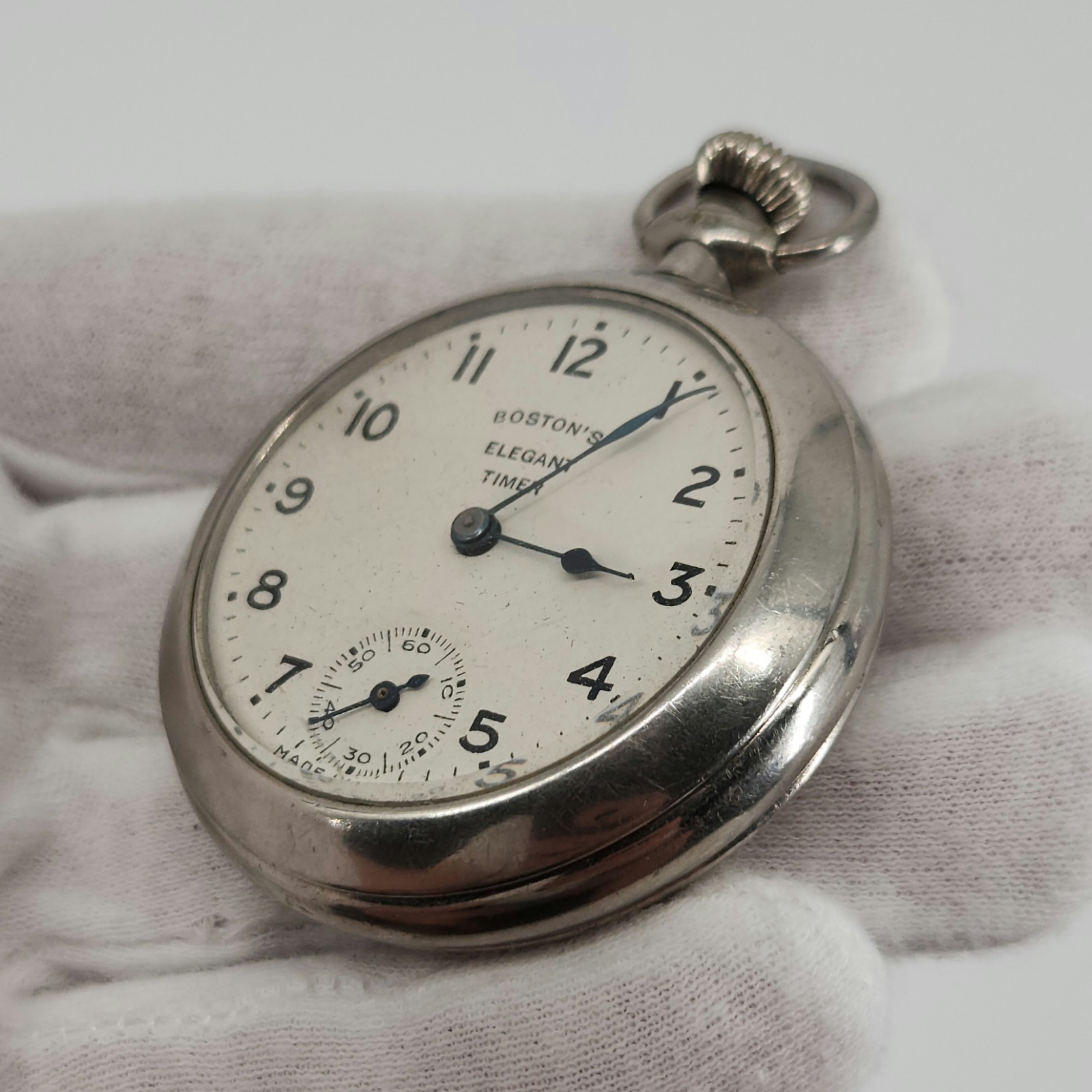 Boston's Elegant Timer Silver Tone Mechanical Poc… - image 7