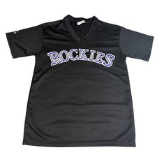 Majestic Colorado Rockies Kids MLB Jersey Black V-Neck Shirt Size L Made in USA