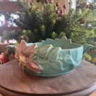Roseville Pottery Green Clematis Console Bowl 1940s #456-6 Closed Handles
