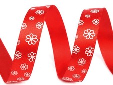 20m Satinband 15mm #4 rot mit Blumen, Dekoband, Geschenkband