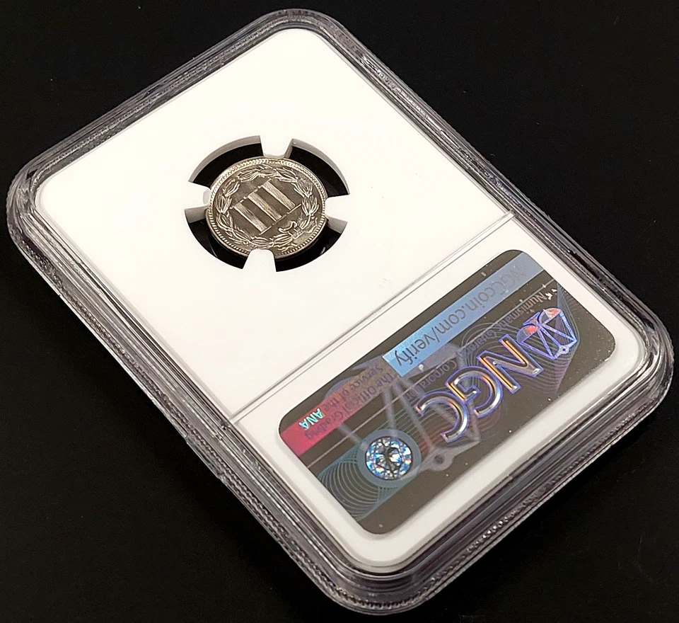 1865 Three Cent piece, nickel composition, graded MS 66 + by NGC & CAC! - Image 3 of 4