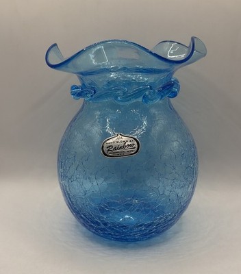 Rainbow 6 1/4'' Tall Amber Crackle Glass Vase