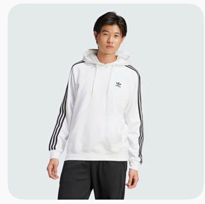 adidas Adicolor 3-Stripes Pullover Hoodie Men s Size M White/Black