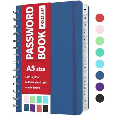  Password Book with Individual Alphabetical Tabs, Medium (5.3''x7.6'') Navy Blue