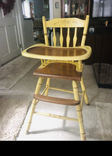 Vintage Wooden Baby High Chair, Removable Tray  Footrest, Yellow/Brown