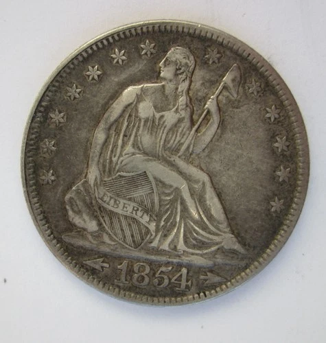 1854 P Seated Liberty Half Dollar- Philadelphia, With Arrows, VF/XF Details