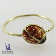 Vintage 585 Gelbgold Marienkäfer Kinderring, Gr. 44, Handarbeit um 1970 (7313EB)