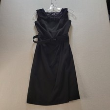 New Directions Dress Women's Black Lace Dress w/Matching Belt cap lace sleeve 6