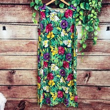 Vintage Teddi Floral Midi Dress 2X Tropical Hawaiian Sleeveless Colorful Rayon