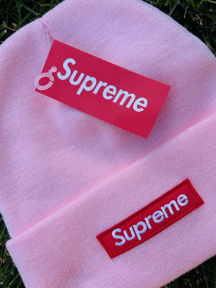 Gorro Supreme multicolorido rosa tamanho único logotipo bordado 100% algodão bom - Imagem 3 de 4