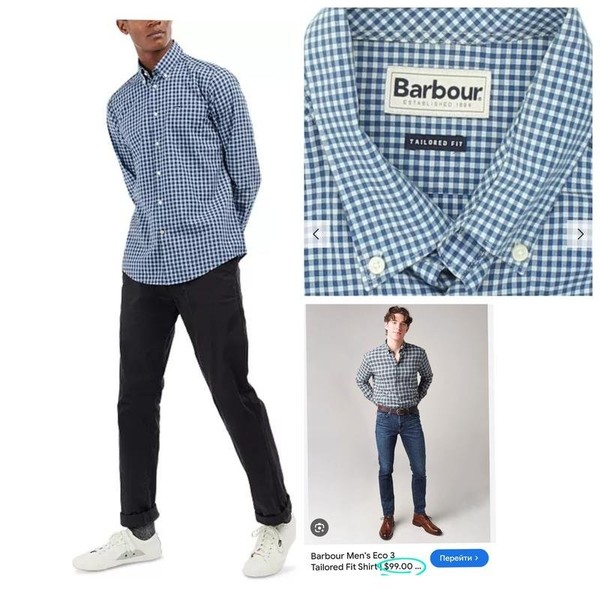 Men Barbour Shirt Navy Cotton 38 / M / 46 #5PWT