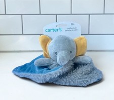 Carters Elephant Lovey Security Blanket Baby Blanket Plush Toy Gray Blue Yellow