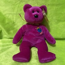 Vintage Ty Beanie Baby Millennium 2000 Bear Plush Magenta Purple Y2K Ribbon
