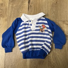 Vintage 80s 90s Snoopy Peanuts Baby Sweatshirt 2T Football Blue Stripe Polo