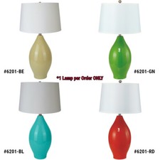 NEW Modern Red/Beige/Blue/Green Base w/ White Fabric Shade 28" Table Lamp 6201