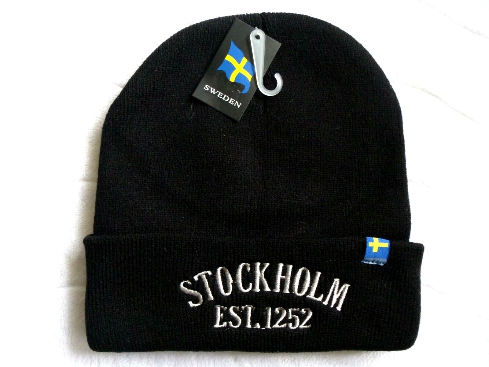 STOCKHOLM Sweden UNISEX 50% Wool BEANIE Hat Toque OSFA ADULT Sverige Tag SWE1
