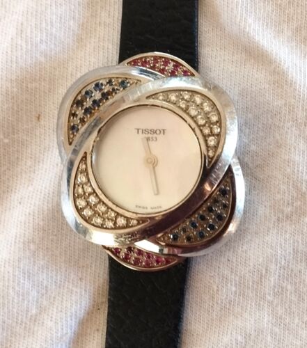 TISSOT PRECIOUS FLOWER LADY WATCH w DIAMONDS, RUBIES, SAPPHIRES NOVEABLE BEZEL