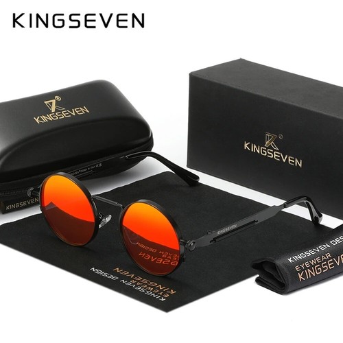 KINGSEVEN UV400 Polarized Gothic Steampunk Round Sunglasses Alloy Frame Men Wome - Picture 11 of 19