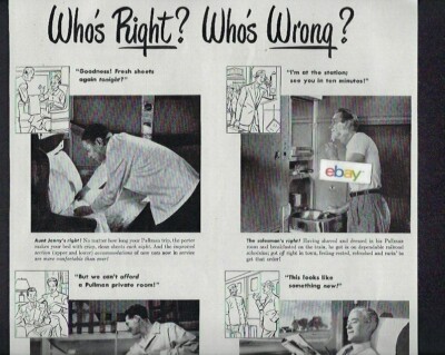 PULLMAN CO TRAIN CARS 1947 WHO'S RIGHT? WHO'S WRONG? TRAVEL PULLMAN COMFORT AD