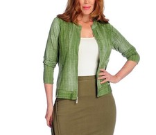 V. By Vanessa Williams Printed Knit Zip Front Moto-inspired Jacket