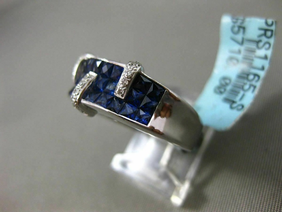ESTATE WIDE 4.0CT DIAMOND & SAPPHIRE 18KT WHITE GOLD MULTI ROW DOUBLE ...