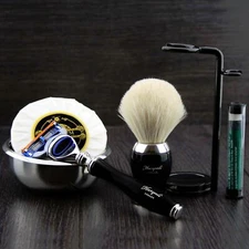 Men's Shaving Set 5 Edge Razor & White Badger Brush Grooming Kit For HIM