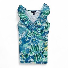 Y2K Baby Doll Style Blue & Green floral tie dye sleeveless top | Chaps, size PL